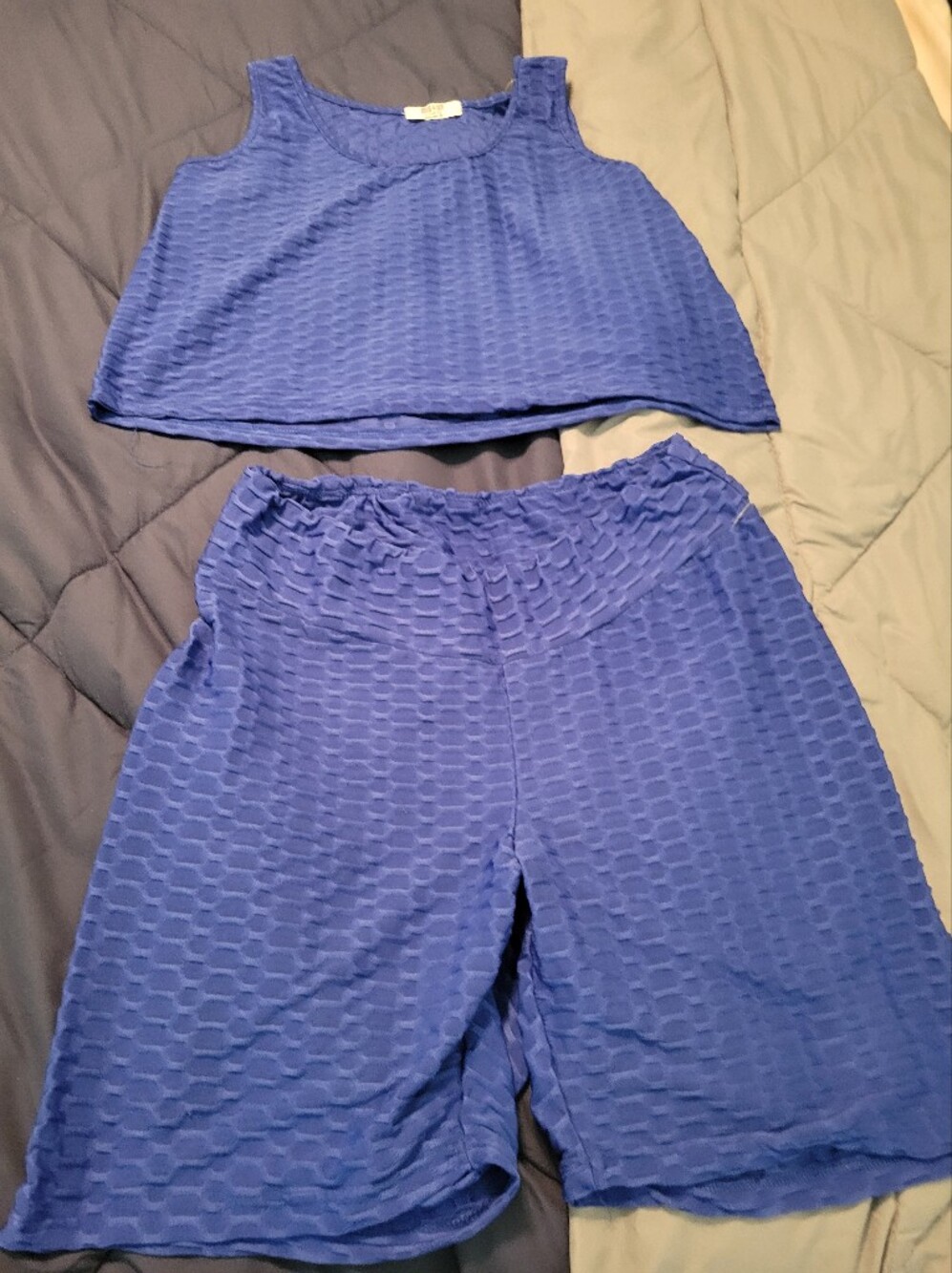 Jolie And Joy Honeycomb Textured Blue Lounge Set - Crop Top And Shorts